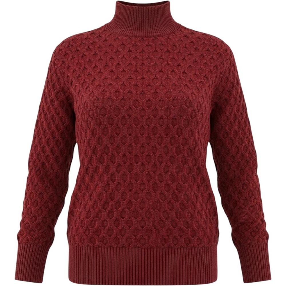 Knox Rose Women M Cottage Core Burgundy Honeycomb Cable Knit Mock Neck Sweater